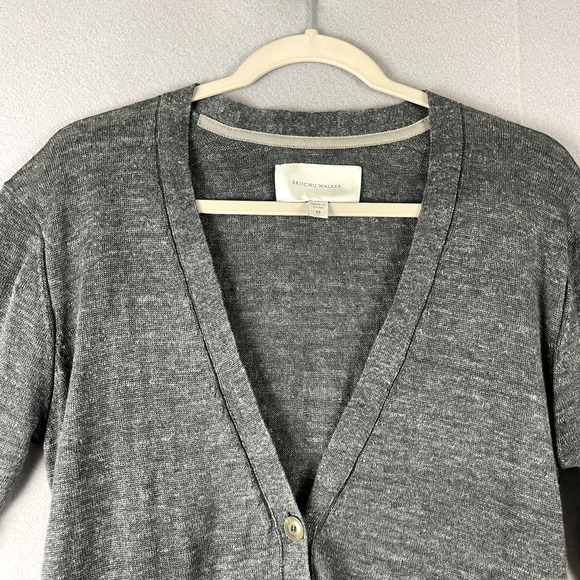 Brochu Walker Linen Cardigan Women Medium Gray Twist Back Minimal Quiet Luxury - Picture 2 of 15